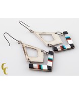 .925 Sterling Silver Coral/Turquoise/Mother Of Pearl &amp; Onyx  Earrings - £79.28 GBP