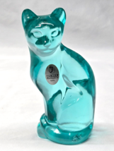 Vintage FENTON Art Glass Stylized Cat Paperweight #5065 Aquamarine - NEA... - $48.38