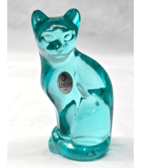 Vintage FENTON Art Glass Stylized Cat Paperweight #5065 Aquamarine - NEA... - $65.71 CAD