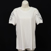 INC International Concepts Lace Cold Shoulder Shirt M Medium Ivory Gold Shimmer - £19.55 GBP