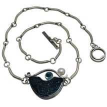 sterling silver brutalist modernist druzy blue eye necklace 17” Not Stamped - £119.90 GBP