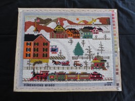 Completed MOUNTED 1980 Charles Wysocki HOLIDAY TRAIN NEEDLEPOINT - 21.5&quot;... - $25.00