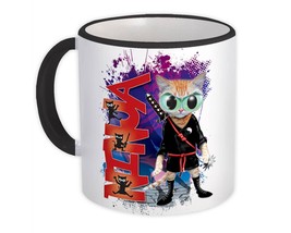 Ninja Cat : Gift Mug Pet Animal Feline Big Eyes Funny Fighter Japanese Fashion - £12.60 GBP