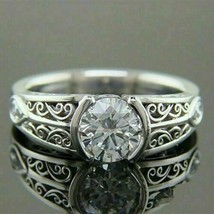 1.50Ct Künstlicher Diamant Lochmuster Vintage Art Déco Ring Weiß Gold Ve... - £91.16 GBP