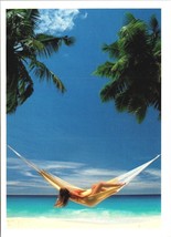 Girl in hammock Postcard Risque Pinup Ocean beach palm trees - £7.17 GBP