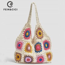 Designer Braided crochet shoulder bag Women New Casual Ethnic Style Woven large  - £56.69 GBP