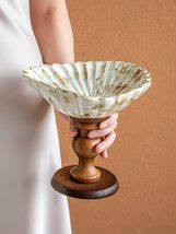 Artistic Fruit Tray  Pedestal Dessert Stand, Carved Floral Bowl with Wo... - $79.00