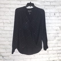 International Concepts Blouse Womens 6 Black Long Sleeve Rhinestones Faux Wrap - £15.68 GBP