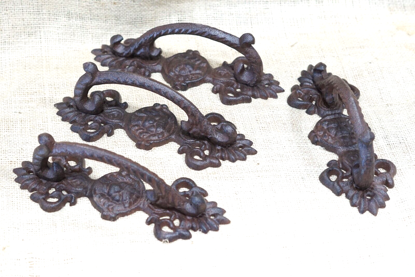 Primary image for 4 LARGE HANDLES RUSTIC CAST IRON BARN DOOR HANDLES SHED GATE PULLS FANCY 8 1/2"