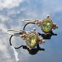 FAS SOUTHWEST DESIGN 925 STERLING SILVER GREEN 8x6 mm  PERIDOT DANGLE EA... - €36,79 EUR