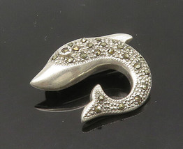 925 Sterling Silver - Vintage Sparkling Marcasite Dolphin Brooch Pin - BP8401 - £28.30 GBP