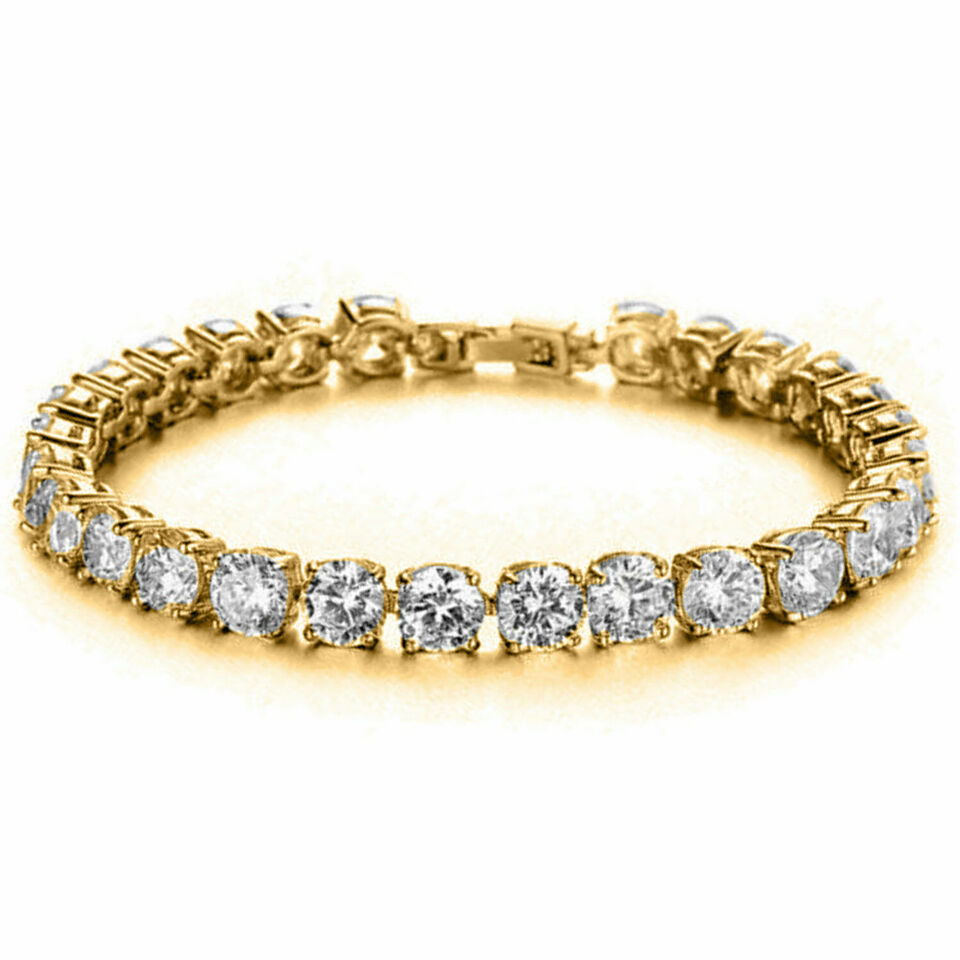 Primary image for 14K Yellow Gold Plated Silver 5Ct Round Simulated Diamond Tennis Bracelet Unisex