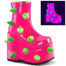 DEMONIA SLAY-77 Gogo Raver 7&quot; Wedge Platform Pink Horn Spike Ankle Women&#39;s Boots - £93.53 GBP