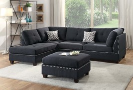 3-Pc Sectional Sofa w/ Chaise &amp; Ottoman | Black - £1,297.59 GBP