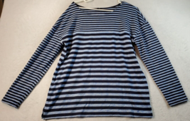Talbots T Shirt Top Women Medium Navy Blue Striped Polyester Casual Long Sleeve - $14.77