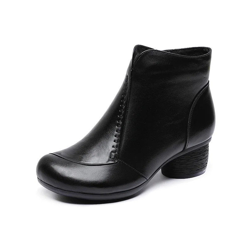 Handmade Leather Women Ankle Boots Vintage Chelsea Boots  Side Zipper Thick Heel - £232.37 GBP