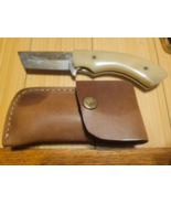 Bone Handle Steel Tanto Blade Pocket Knife With Leather Pouch - $111.21 CAD