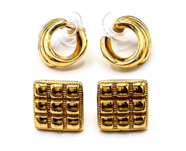 Set Of Two Vintage MONET 80&#39;s Gold Tone Pierced Earrings - £24.88 GBP
