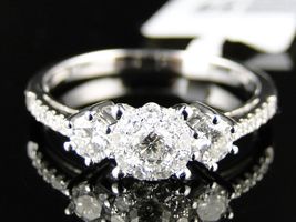 14K Ladies 14k White Gold Fn Round Engagement Sim Diamond 3 Stone Ring 3/4 Ct - £56.21 GBP