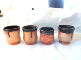 Set Of Four Pottery  Beaker&#39;s  Signed To The Base With Impressed Dragonf... - $18.61