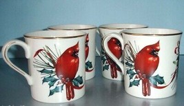 Lenox Winter Greetings Coffee Mug 4 PC. Set Red Cardinal Bird USA Boxed New - $104.84