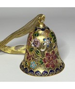 Gold-Tone Cloisonne Bell Pink &amp; Blue Flowers Enamel - $14.85
