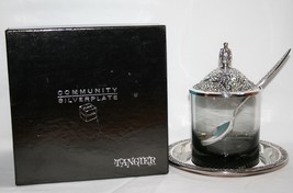 Oneida Comm Tangier Silverplate Jam Jar, Cover, Plate &amp; Spoon in Origina... - £94.16 GBP