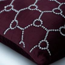 Purple Velvet 16&quot;x16&quot; Crytals Lattice Trellis Pillows Cover, Crystal Jaal - £30.83 GBP+