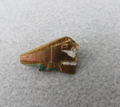 Antique Deco Locomotive Train Brooch Pin Gold Tone White Green Enamel Small - $9.89