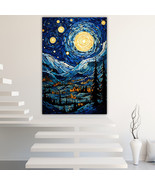 Starry Village Canvas Painting Wall Art Posters Landscape Canvas Print P... - £10.80 GBP+