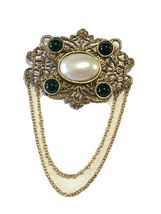 Vintage Bronze Tone Faux Stones Chain Dangle Brooch Pin Or Pendent For N... - €9,46 EUR