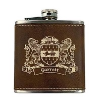 Garrett Irish Coat of Arms Leather Flask - Rustic Brown - £19.71 GBP