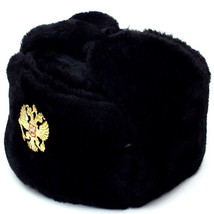 Russian authentic military black hat w flaps/soviet imperial eagle badge - £25.55 GBP+