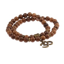 Multilayer Wood Beads Buddha Lotus OM Bracelet Tibetan Buddhist Mala Charm Rosar - £10.41 GBP