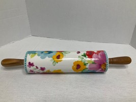 Pioneer Women Retired Vintage Floral Rolling Pin Wood Handles Cermic Cou... - £62.18 GBP