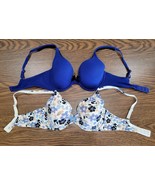 2- Victoria&#39;s Secret Bras 34C T-Shirt Underwire Full Coverage Blue And F... - $32.51 CAD