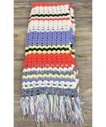 Handmade Crotchet Afghan Throw Blanket Multicolor Stripe, Fringe - £15.79 GBP