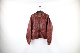 Vtg 60s Streetwear Mens Size 44 Distressed Leather Full Zip Bomber Jacket Brown - £116.74 GBP