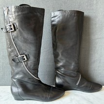 Latitude Femme Black Leather Knee High Riding Boots Faux Zipper - Women&#39;... - $94.95