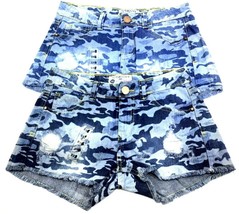 Lot of 2 Terranova Button Fly Ripped Shorts Size XS Blue Denim Camouflag... - $26.71