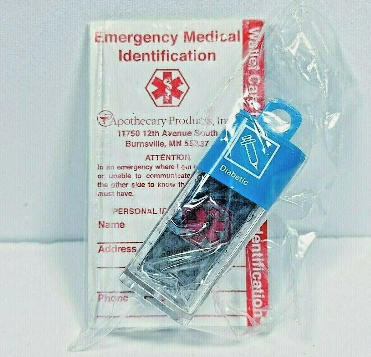 24&quot; Diabetes Chain Necklace Wallet ID Card Emergency Alert Medical Life ... - $3.95