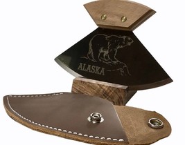 ALASKA BUNDLE- Handmade UlU Factory Walnut Wood Handle Ulu &amp; Dark Leathe... - $46.52