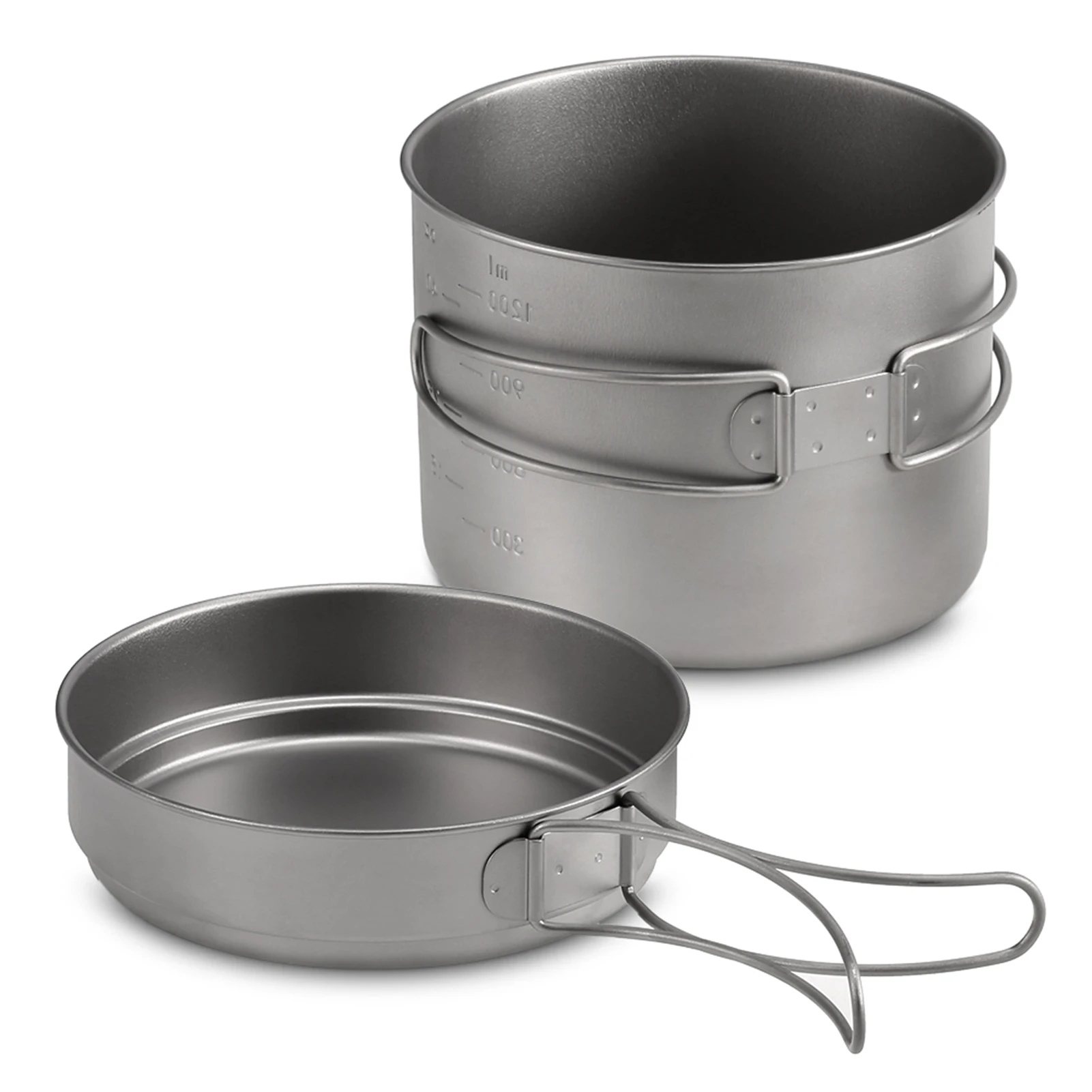 1100ML / 1600ML Titanium Pot Pan Set Super Lightweight Outdoor Camping Cookware - £49.28 GBP