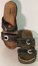 Clarks 16724 Black Hook And Loop Leather Slingback Wedge Sandals Size 7.5 M - $12.86