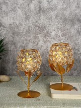 Gold Plated Crystal Candle Holder Tea Light Stand Votive- Decorative Tea... - £31.57 GBP