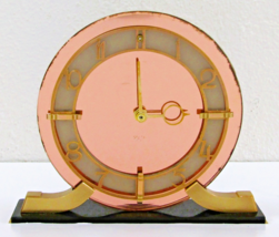 Art Deco Smiths Pink Hued Mirror, Bakelite and Brass Table Clock - $64.35