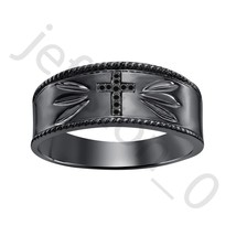 1.25 Ctw Lab Created Black Spinel 14K Black Gold Over Cross Flying Men&#39;s Ring - £41.75 GBP