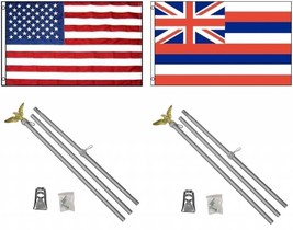 AES 3x5 3&#39;x5&#39; USA American w/State of Hawaii Flag w/Two 6&#39; Aluminum Flagpole Pol - £43.86 GBP