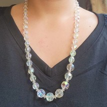 Vintage Clear Rainbow Irridescent Beaded Boho Bohemian Long Necklace - $19.99