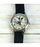 Disney MIckey Mouse Quartz Watch Ladies Black Band MCK344 LEATHER BAND - $10.97